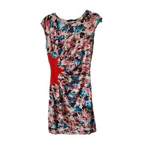 Ark & Co Floral Print Knit Dress Cap Sleeve Sz S Knee Length Multicolor Side Zip